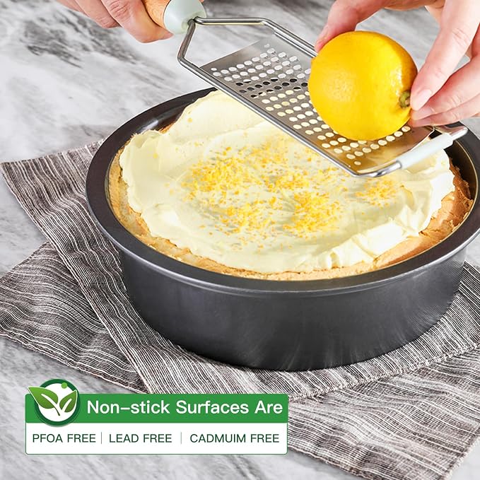 HONGBAKE 8 Inch Round Cake Pan Set for Baking with 60 Pieces Parchment Paper, Nonstick Deeper Circle Cake Pans Set of 2, Layer Cake Tin, Cheesecake Mold, Huty Duty - Grey