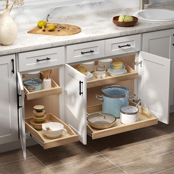 LOVMOR Single Pull Out Cabinet Organizer 22½”W x 21”D, Soft Close Slide Out Drawer Storage Shelves for Kitchen, Wood Cabinet Shelf Pull-Out Organizer Storage for Base Cabinets