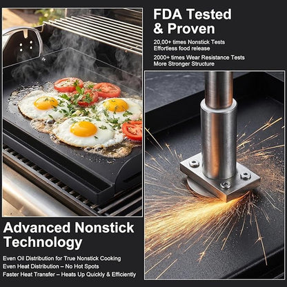 Cast Iron Griddle for Gas Grill with 5-Piece Griddle Tool Kit, 17" x 13" Nonstick Grill Griddle Plate for Stove Top & Charcoal Grill, 6-Piece Flat Top Grill Accessories Set