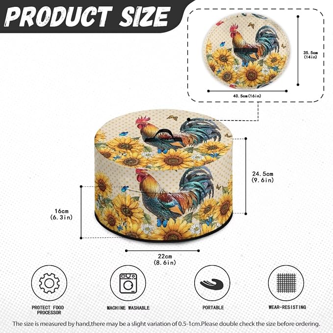 Sunflower Rooster Slow Cooker Dust Cover Compatible with 6-8 qt Crock for Pot Daisies Small Kitchen Appliance Decor Dust Cover Butterflies