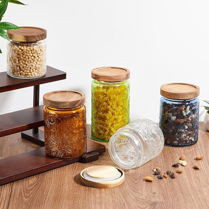 Gerrii Multicolor Sunflower Round 5 Pcs Vintage Glass Food Storage Containers 17/24/34 oz Glass Jar with Lid Airtight Candy Food Canisters for Kitchen Counter Pantry Coffee Beans