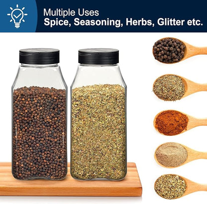 TUZAZO 32 Oz Spice Bottles Plastic Seasoning Containers, 6 PACK Large Plastic Spice Jars with Shaker Lids Empty for Spice & Herbs, BPA Free | Heavy Duty | Wide Mouth | Dual Flaps