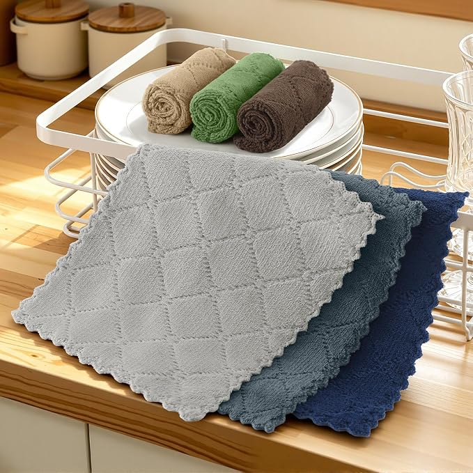 Homaxy Kitchen Dish Cloths-12 Pack-7" x 9", Super Soft and Absorbent Dish Towels, Nonstick Oil Fast Drying Microfiber Cleaning Cloth