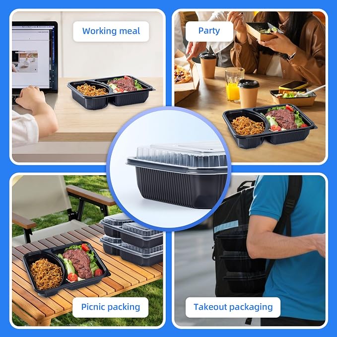 YANGRUI Meal Prep Containers 40 Pack 41 oz - Shrink-Wrapped No Pre-Wash | 2 Compartment Leak-Resistant Bento Box | BPA Free Shatterproof PP | Microwave Safe To-Go Food Storage for Leftovers & Parties