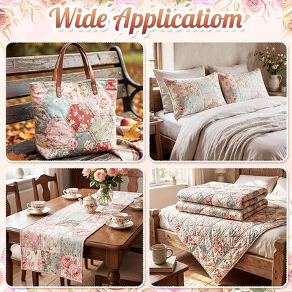 Tatuo 30 Pieces 10 x 10 Inches Rose Floral Cotton Fabric Bundle Squares Patchwork Floral Fabric Sewing Quilting Bundles Assorted Pattern Cloth for DIY Scrapbook Craft Making