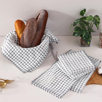 Homaxy Kitchen Towels and Dishcloths Set, 16 x 25 and 12 x 12 Inches, Set of 8 Cotton Terry Kitchen Dish Towels, Super Soft and Absorbent Dish Cloths, Grey