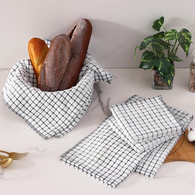 Homaxy Kitchen Towels and Dishcloths Set, 16 x 25 and 12 x 12 Inches, Set of 16 Cotton Terry Kitchen Dish Towels, Super Soft and Absorbent Dish Cloths, Grey