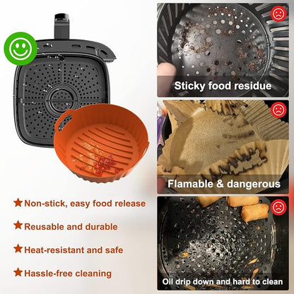 Seropy Silicone Air Fryer Liners Reusable Airfryer Liners 2 Pack 3-5 QT Silicone Pot 7.7 Inch, AirFryer Basket Round Mat Oven Baking Tray Replace Parchment Paper for Air Fryer