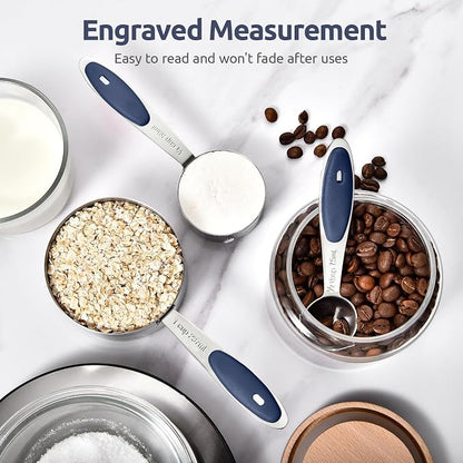 U-Taste Measuring Cups and Spoons: Food Grade 18/8 Stainless Steel Metal Measure Cups and Spoons Set of 10, Upgraded Thickness Handle (Midnight Blue)