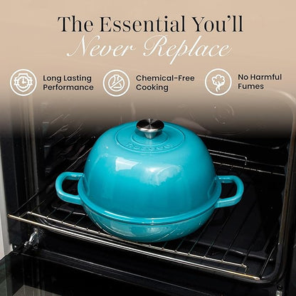 Enamelled Cast Iron Dutch Oven Pot – Dutch Oven For Sourdough Bread Baking – Cast Iron Bread Pot – Blue, 6 Quarts, 26cm – by Nuovva