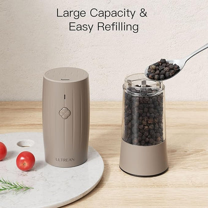 Ultrean Pepper Grinder, Electric Salt and Pepper Grinder Shaker with USB-C Rechargeable, 6 Adjustable Coarseness, LED Light, Larger Capacity Pepper Mill, Kitchen Gadget & Housewarming Gift, Brown