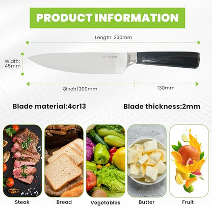 8-Inch Professional Chef Knife – Ultra Sharp High Carbon German Steel Kitchen Knife, Full Tang Forged, Ergonomic Pakkawood Handle, Finger Guard, Razor Edge for Slicing, Dicing & Mincing