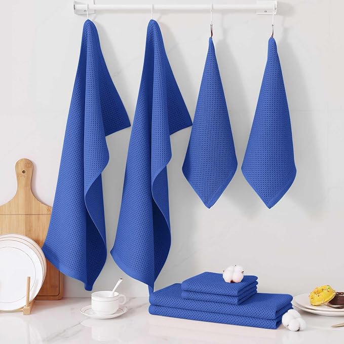 Homaxy 100% Cotton Kitchen Towels and Dishcloths Set, 12 x 12 Inches and 13 x 28 Inches, Set of 8 Bulk Kitchen Towels Set, Ultra Soft Absorbent Dish Cloths for Washing Dishes, Blueberry