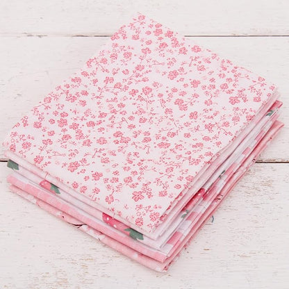 Threadart Exclusive 5 Fat Quarter Bundles - White and Pink Vintage Prints 100% Cotton Fabric - Premium 100% Cotton Quilting Fabric - No Duplicates - Full Size Fat Quarters 18"x21" - White and Pink