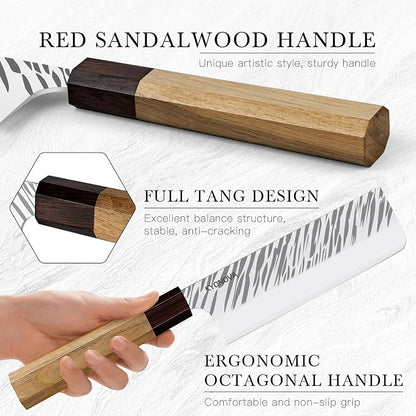 7 Inch Nakiri Knife, 9-Layer VG10 High Carbon Steel Japanese Chef Knife, Handcrafted Vegetable Cleaver with Octagonal Rosewood Handle sharp kitchen knife for Home Kitchen & Restaurant