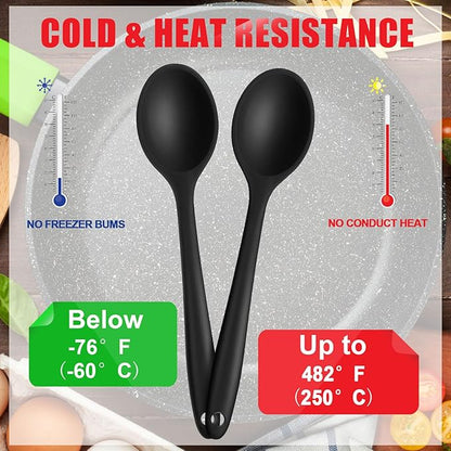 Patelai 4 Pieces Small Silicone Cooking Spoons 8 Inch Heat Resistant Silicone Serving Stirring Spoon for Kitchen Nonstick Cooking Tool Basting Utensils Dishwasher Safe(Black)