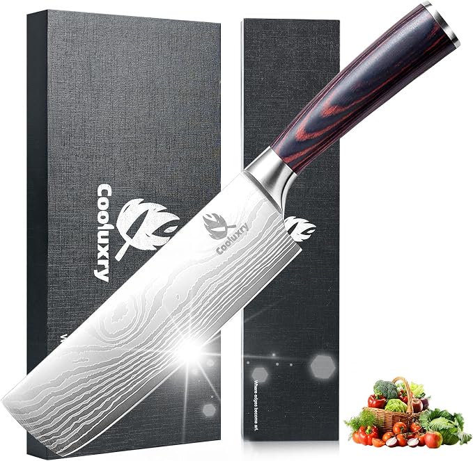 Nakiri Knife - Professional 7" Razor Sharp Meat Cleaver and Vegetable Kitchen Knife, Vegetable Chopping Knife, High Carbon Stainless Steel Blade with Ergonomic Handle