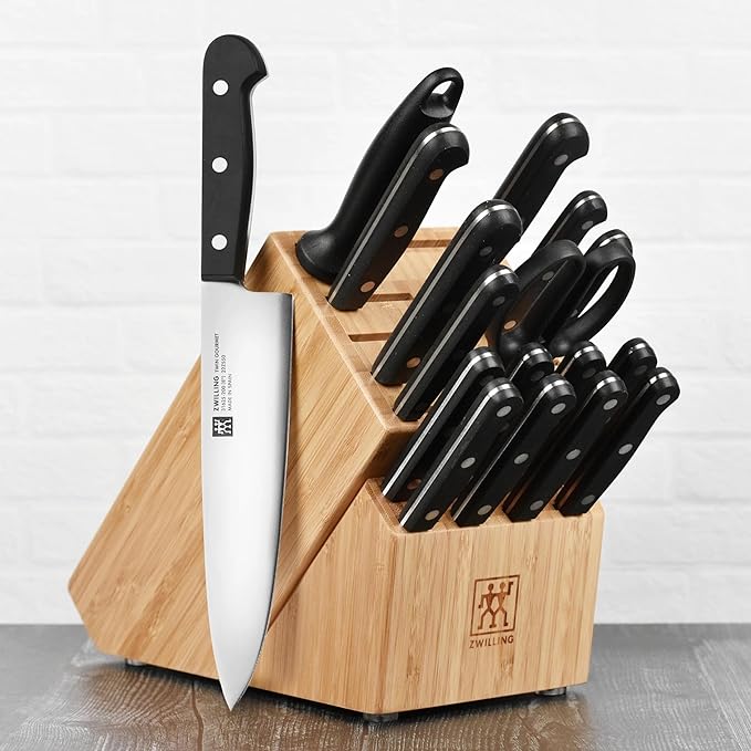 ZWILLING Twin Gourmet Classic 18-pc Knife Block Set, German Stainless Steel, 3 Rivet Handle, No-Stain, Includes Shears Honing Steel, Made in Spain