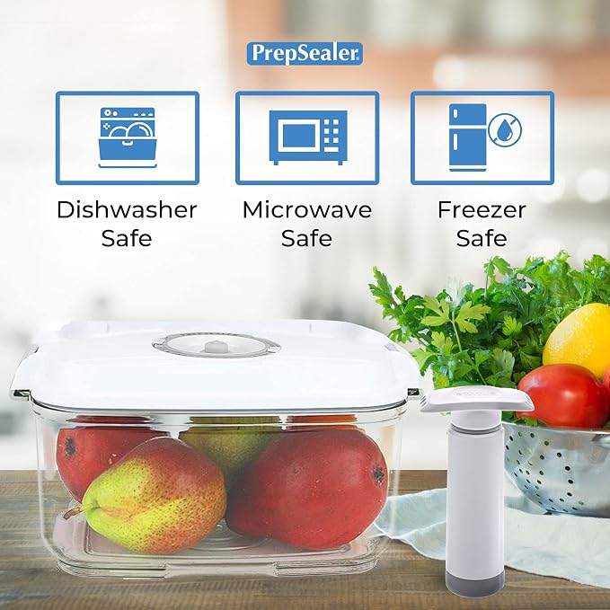 PrepSealer Marinating Vacuum System Container-Makes Food Tastier, Juicier, Healthier and More Tender (2 Liter, Rectangle Shape, Tritan Material, BPA free, Tray and Manual Hand Pump Included)