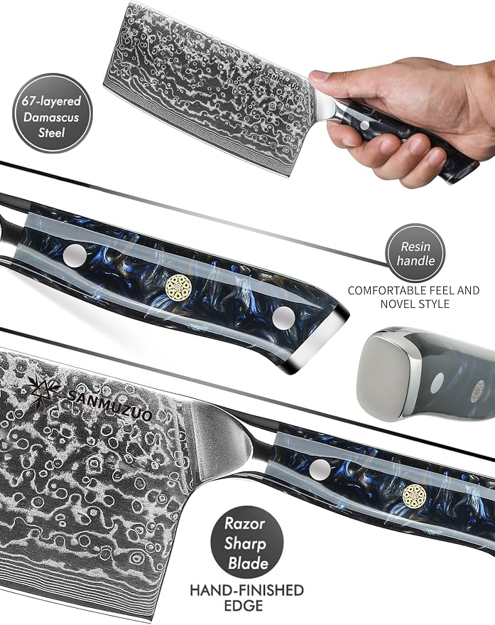 Chinese Chef Knife - 7" Cleaver Knife- Xuan Series - VG10 Damascus Steel Kitchen Knife - Resin Handle (Starry Black)