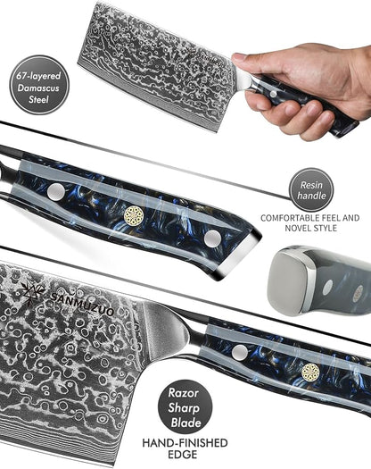 Chinese Chef Knife - 7" Cleaver Knife- Xuan Series - VG10 Damascus Steel Kitchen Knife - Resin Handle (Starry Black)