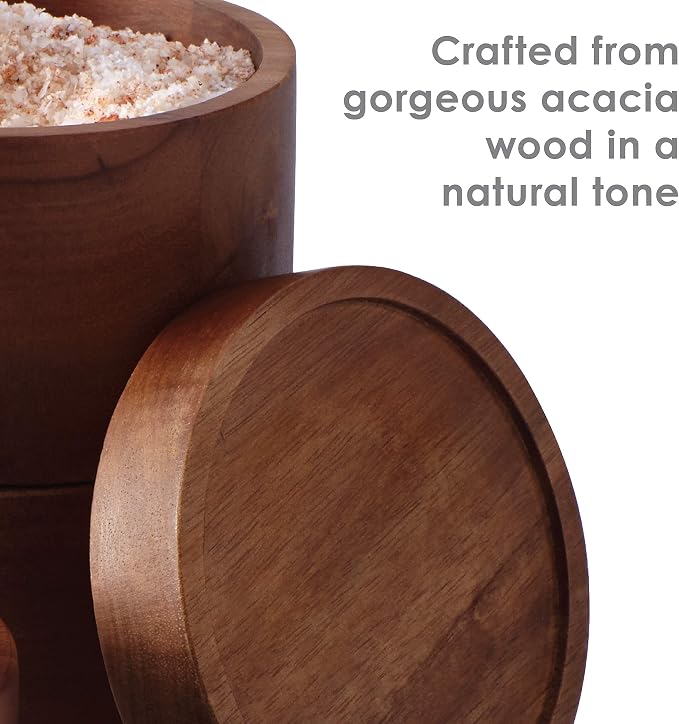 Rachael Ray Pantryware Wood Salt Cellar Stacking Set / Wood Salt Box Stacking Set3 piece, Brown
