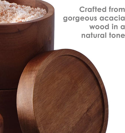 Rachael Ray Pantryware Wood Salt Cellar Stacking Set / Wood Salt Box Stacking Set3 piece, Brown
