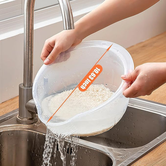 Japanese Rice Strainer Quinoa Washing Bowl Small Grains Washer Cleaner Plastic Side Drainers Colander for Rinsing Fruits, Vegetables and Beans, BPA-Free (Clear)