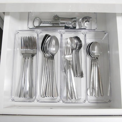 LotFancy 8 Pack Clear Plastic Drawer Organizers, 9.2''×3''×2'', Food Grade Storage Trays, Non-Slip Storage Bins for Kitchen Utensil, Silverware Cutlery, Bathroom, Office Desk, Makeup, Jewelry