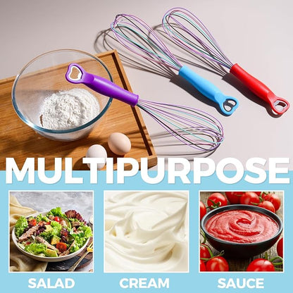 12 Inch Silicone Egg Beater with PP Handle - Multifunctional Baking Tool for Mixing Eggs, Whipping Cream, Dough - Built-in Bottle Opener, Heat-Resistant & Non-Scratch Kitchen Gadget