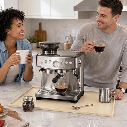 Golener Silicone Coffee Mat - 24" x 16" Coffee Bar Mat for Countertop with Raised Edges, Kitchen Station Pad, Accessories Fit Under Coffee Machine, Waterproof Dish Drying Mat, Heat Resistant, Beige