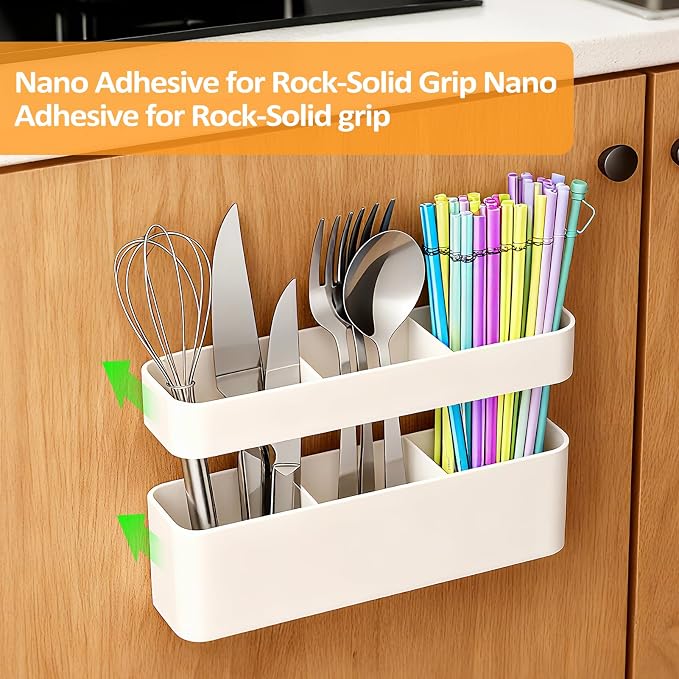 MoodLife Straw Holder for Cabinet Door, 2 Pack Silicone Peel and Stick Straw Organizer, Adhesive Kitchen Cabinet Cupboard Storage Holder for Straws, Spoons, Coffee Bar, Pantry (White)