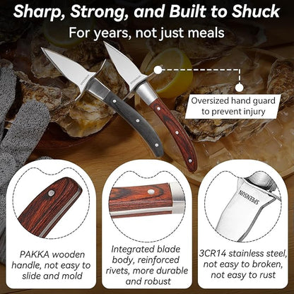 Oyster Shucking Knife,Oyster Shucker,2 Set Sturdy Sharpness Oyster Knife With Comfort Wood-handle,Oyster Shucking Kit With 1 Pairs Of Level 5 Protection Cut-resistant Gloves(L) For Oyster Clam