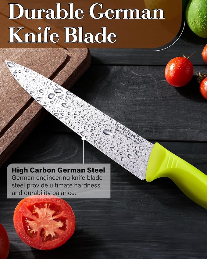 Cook N Home Professional 8 Inch Chef's Knife Multi-Purpose, Straight Edge High Carbon Stainless Steel Sharp Kitchen Knife, Ergonomic Handle, Green