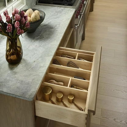 Rev-A-Shelf Trim-to-Fit Silverware Drawer Organizer For Kitchen Utensils, Cutlery Cabinet Storage Divider Insert, 33.11 x 21.97 In, Maple Wood, 4WUT-36SH
