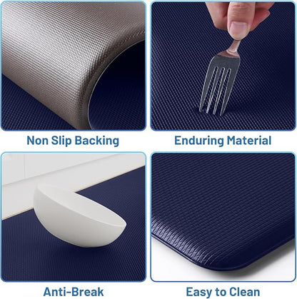 StepLively Kitchen Mat, 2 PCS Kitchen Rugs, Cushioned Kitchen Mats for Floor, Anti Fatigue Kitchen Rug Set, Non-Skid Standing Mat for Kitchen, Office, Sink, 17.3"×30"+17.3"×59", Blue