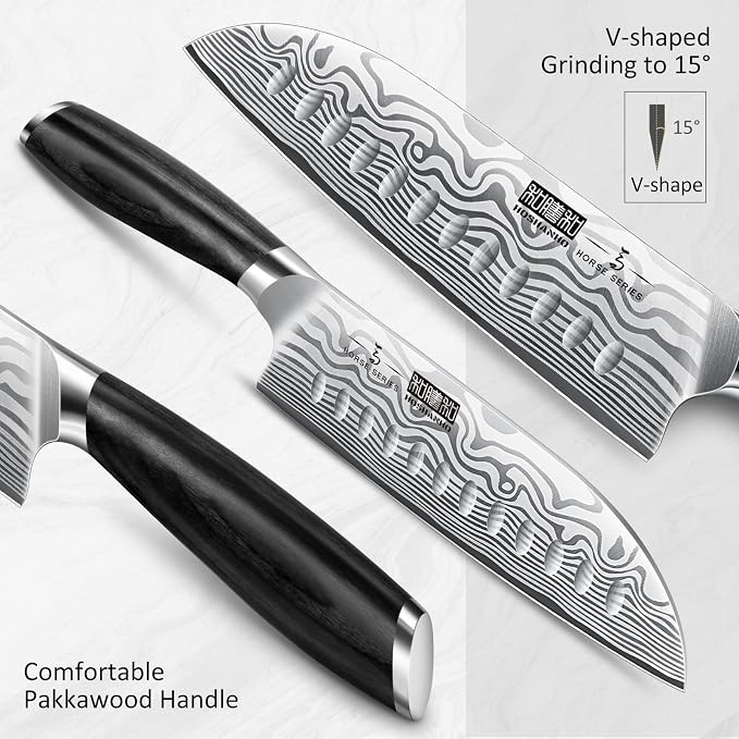 HOSHANHO 7 Inch Santoku Knife, Ultra Sharp Japanese High Carbon Powder Steel Kitchen Knife, Professional Chefs Knife with Ergonomic Handle