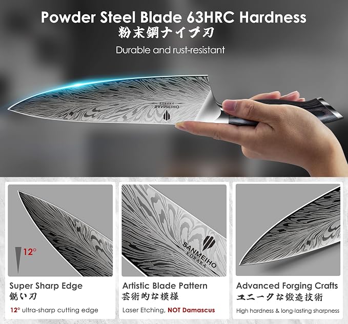 16 Pieces Knife Set, Knife Block Set in Powder Steel, Ultra Sharp Kitchen Knives Set, High Hardness Japanese Knife Set with Ergonomic Pakkawood Handle, Chef Knives Set for Kitchen Cooking