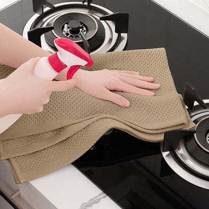 Homaxy 100% Cotton Waffle Weave Kitchen Dish Towels, Ultra Soft Absorbent Quick Drying Cleaning Towel, 20x28 Inches, 4-Pack, Tan