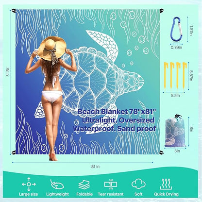 EASYFUN Beach Blanket Sandproof Oversized, 79''×83'' Extra Large Beach Mat, Portable Picnic Mat for Travel Camping Hiking, Lightweight Beach Essentials Family Water Resistant Mat