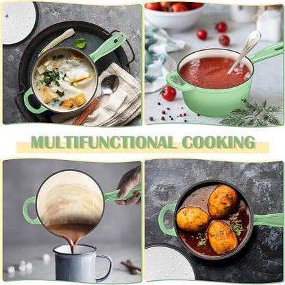 E-far Enameled Cast Iron Sauce Pan with Lid, 1 Quart Dutch Oven Saucepan, Mini Sauce Pot for Cooking, Boiling, Healthy & Non Toxic, Induction & Oven Safe, Pistachio Green