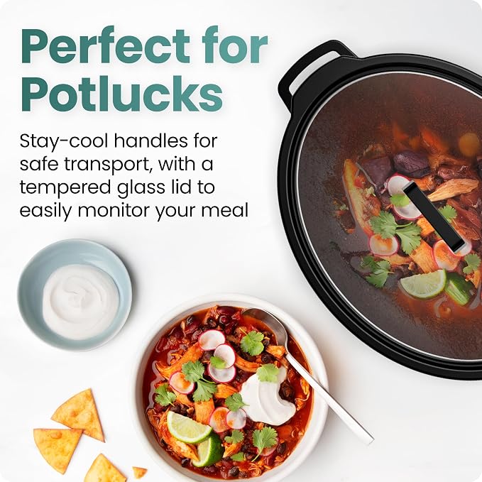 Chefman Slow Cooker 7 Quart, Large Family Size Slow Cooker with Low, High & Warm Settings, Removable Ceramic Crock, Tempered Glass Lid, Dishwasher-Safe for Easy Cleanup, Stainless Steel