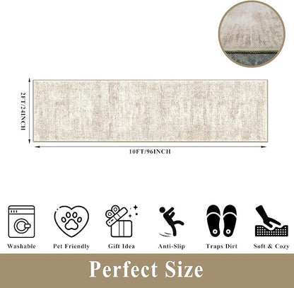 Runner Rug 2x10 Washable Non-Slip Hallway: Vintage Boho Carpet with Rubber Backing for Kitchen Entryway Hall Holiday Farmhouse Neutral Cream Long Runners (Cream/Beige,2'x10')