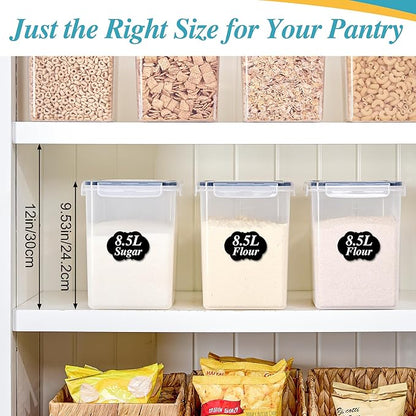 Vtopmart 8.5L 2 Pack Extra Large Flour Sugar Storage Containers, Each for 10lbs flour, Airtight Kitchen Pantry Organization Canisters with Lids for Bulk food, Rice, Baking Supplies, BPA Free, Black