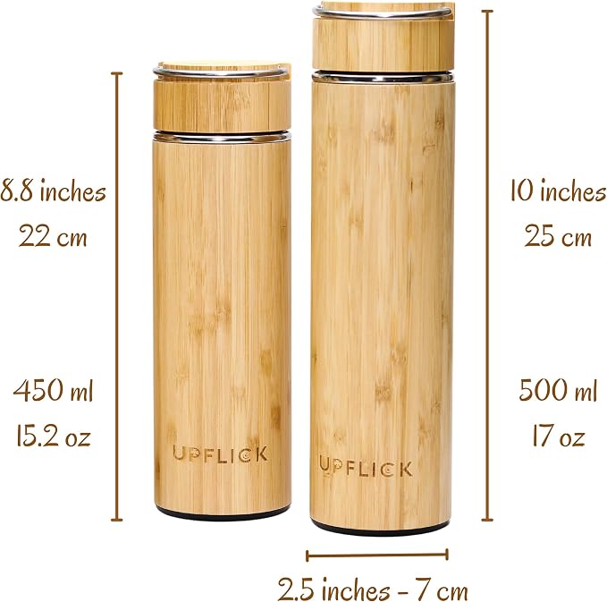 Custom Bamboo Water Bottle Personalized Bamboo Tumbler Engraved with Tea Infuser Insulated Bamboo Tea Infuser Mug Unique Gifts for Women, Mom, Coworkers (Birth Flower+Signature) (Style A)