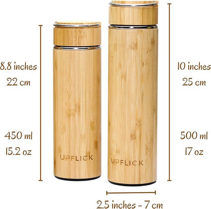 Custom Bamboo Water Bottle Personalized Bamboo Tumbler Engraved with Tea Infuser Insulated Bamboo Tea Infuser Mug Unique Gifts for Women, Mom, Coworkers (Birth Flower+Signature) (Style A)