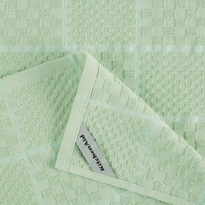 KITCHENAID Quilted Cotton Terry Cloth Oven Mitt, Pot Holder, Kitchen Towel 4-Pack Set, Heat Resistant, Silicone Grip, 16"x26", 7"x13" & 7"x10", Pistachio