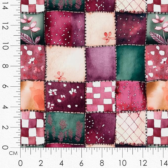 Cotton Satin Fabric Panel with Floral Patchwork Designs – 6 Printed Panels 10×10 in, Continuous Uncut Fabric Sheet 29.5×19.7 in, 100% Cotton for Quilting, Sewing & DIY