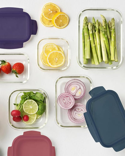 LocknLock Eco Ovenglass Glass Food Containers with Lids Set of 3 - Airtight, Leakproof Square Food Storage Containers with Recycled Plastic Lids, Oven Safe, Dishwasher Safe, 3 x 500ml, Assorted colors