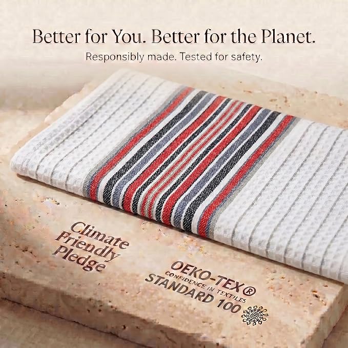 Urban Villa Kitchen Towels, Premium Quality, Cotton Dish Towels,Mitered Corners,Ultra Soft (Size: 20X30 in), White Waffle Stripes, Highly Absorbent Bar Towels & Tea Towels - (Set of 6)